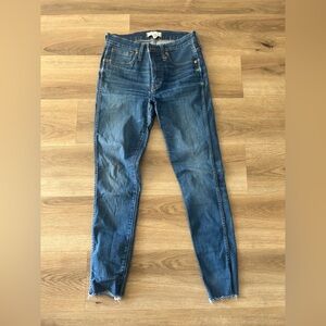 Madewell Woman’s 9” High-Rise Skinny Jeans, Medium Wash, Raw Hem, 28- Like New